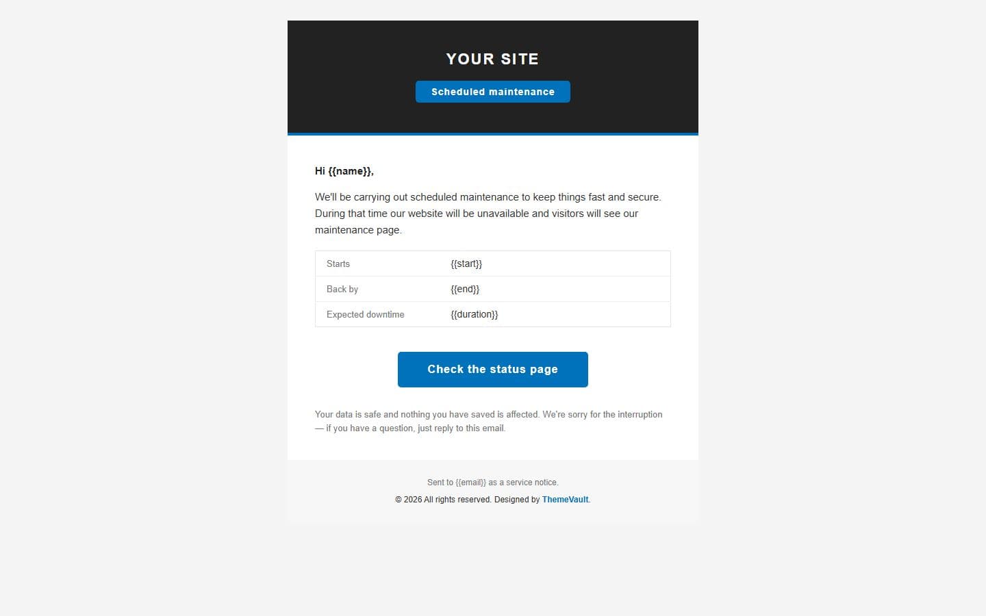 Professional 404 Email: maintenance notice page