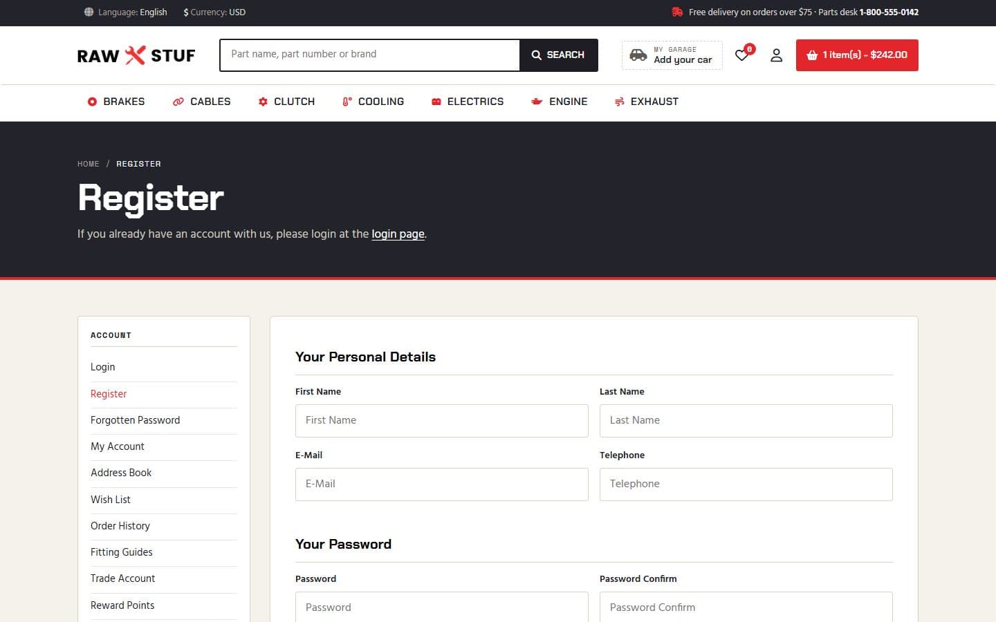 Rawstuf Register page