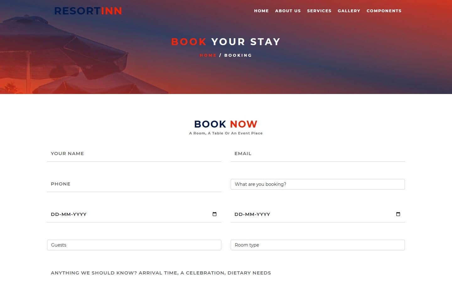 ResortIn Booking page