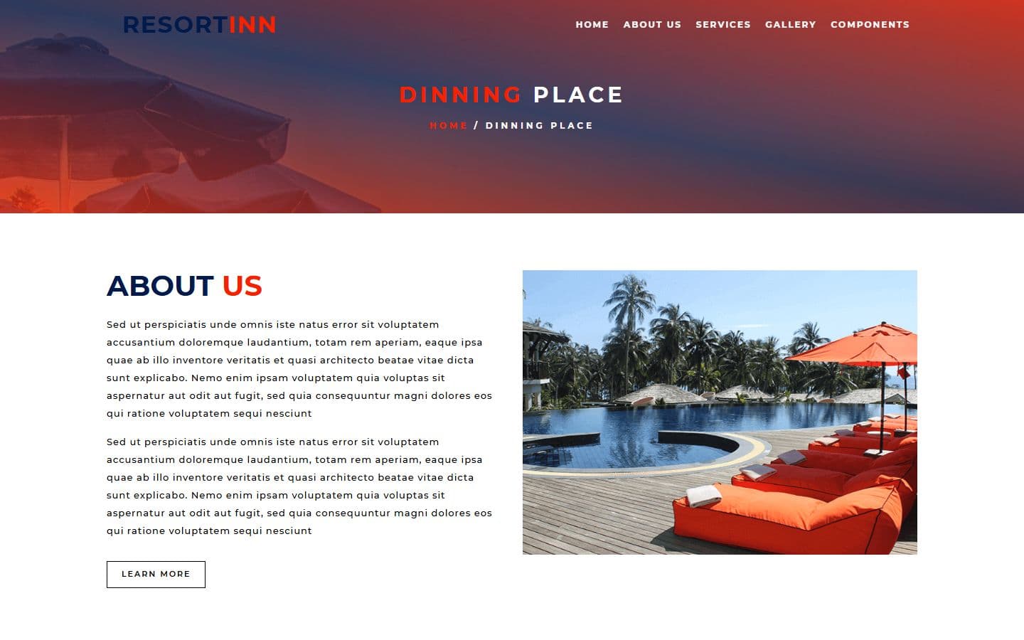 ResortIn Dinning page