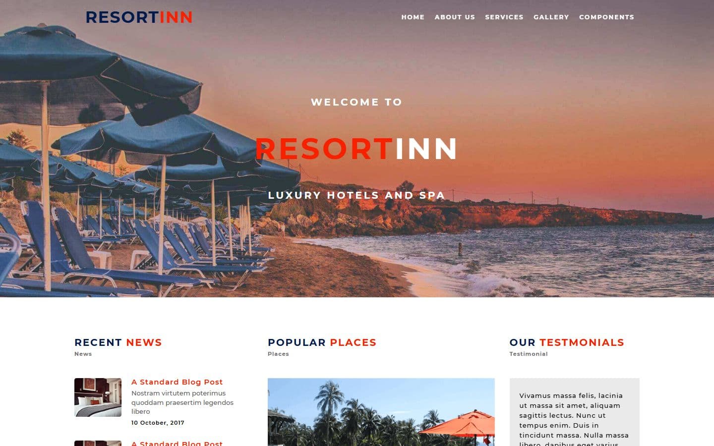 ResortIn – Responsive Free Resort Website Template HTML5 home page