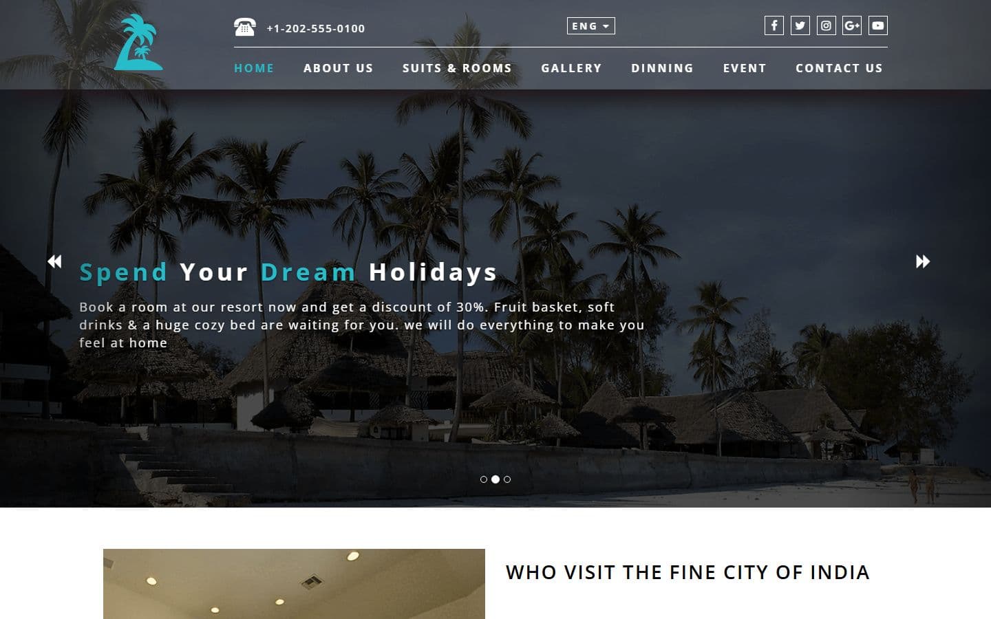 Resortono- Hotel and Resort Website Template Free Download home page