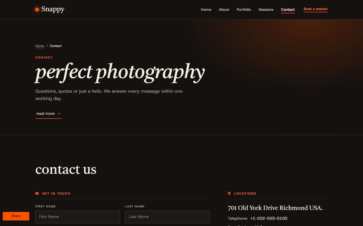 Snappy Contact page