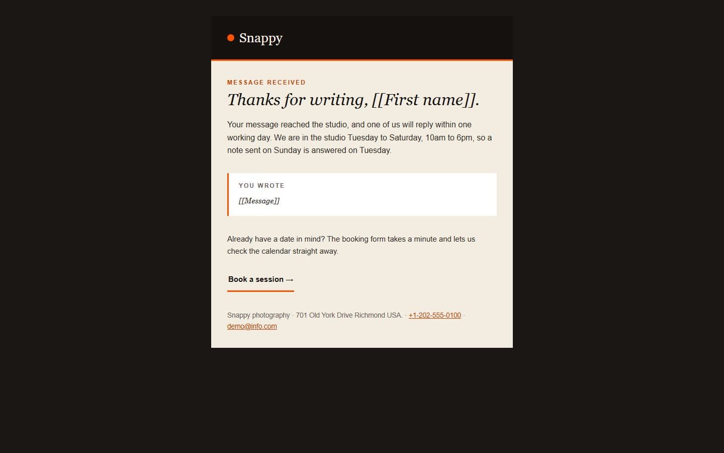 Snappy Email: contact page