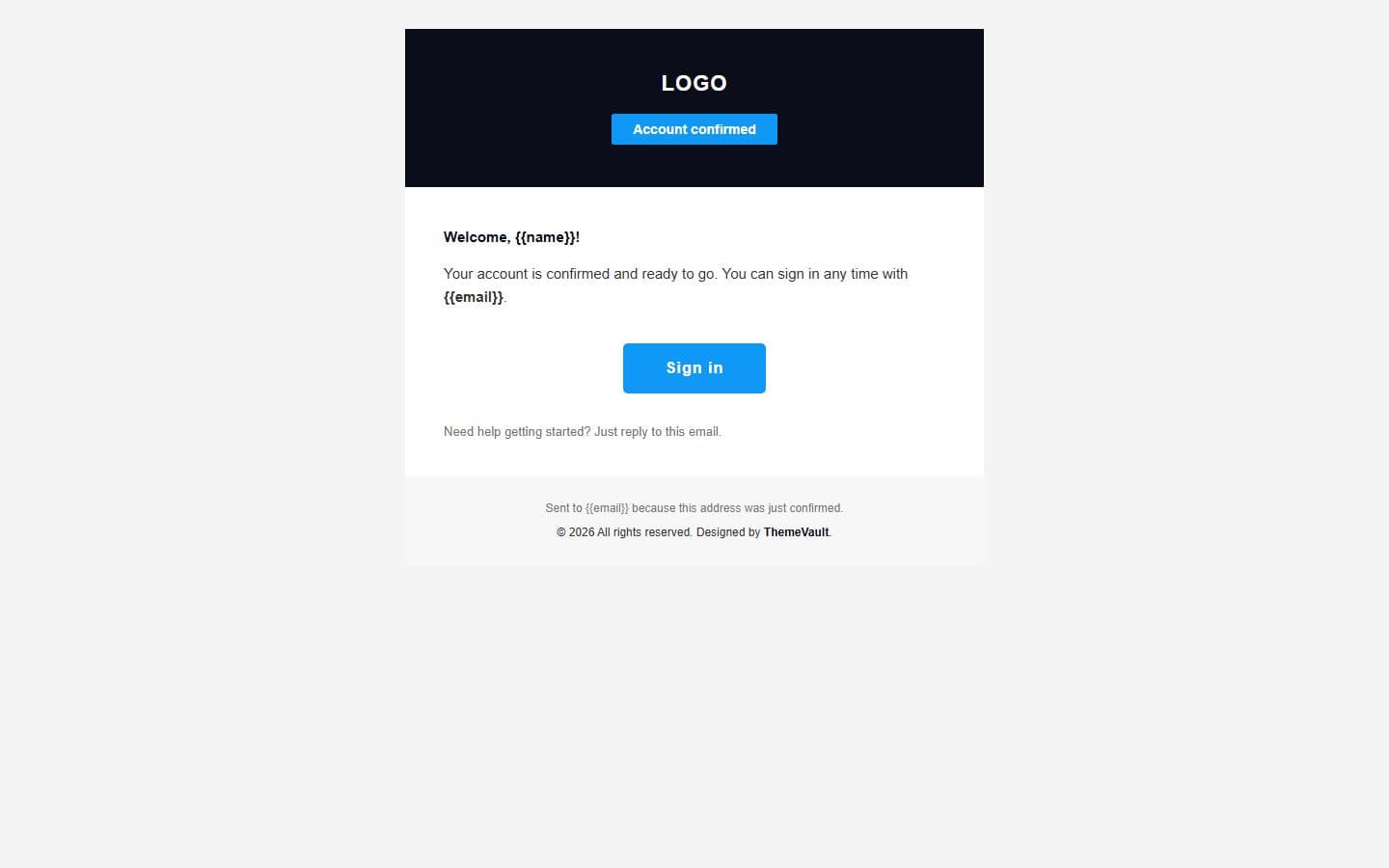 Snow Register Form Email: welcome page