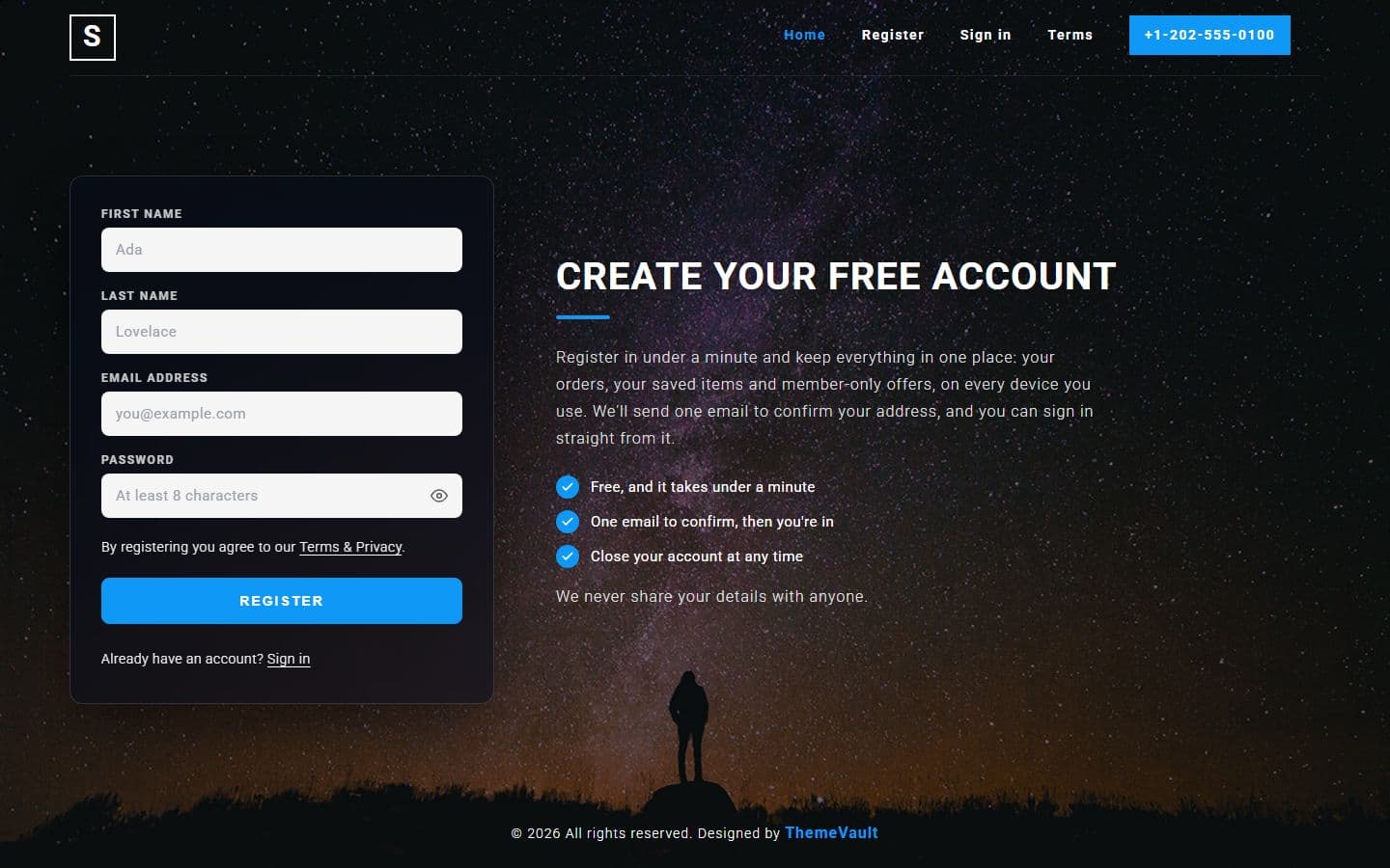 Free Snow Register Form Responsive Template home page