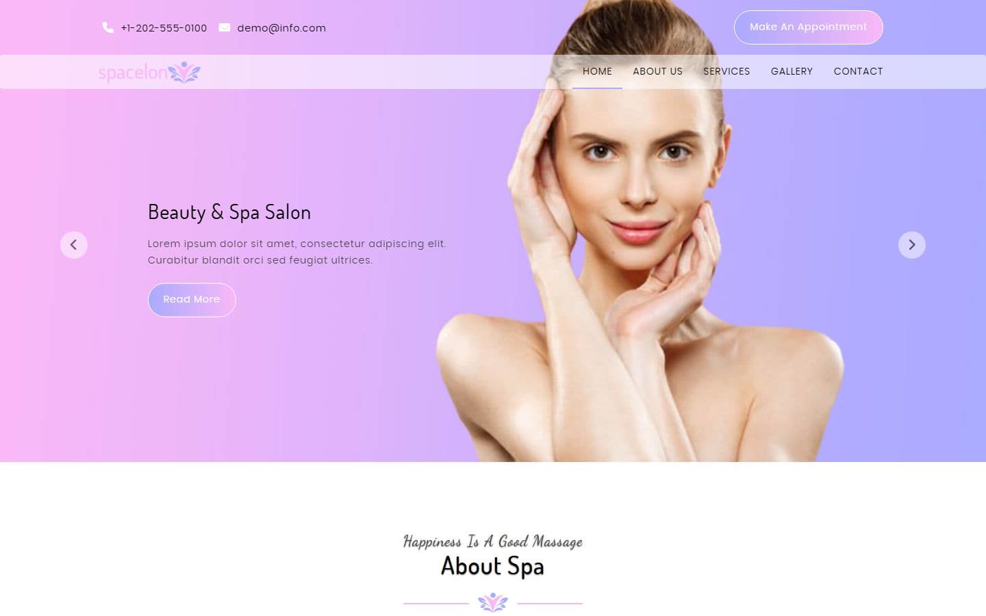 Spacelon – Beauty Salon & Spa Astro Template home page