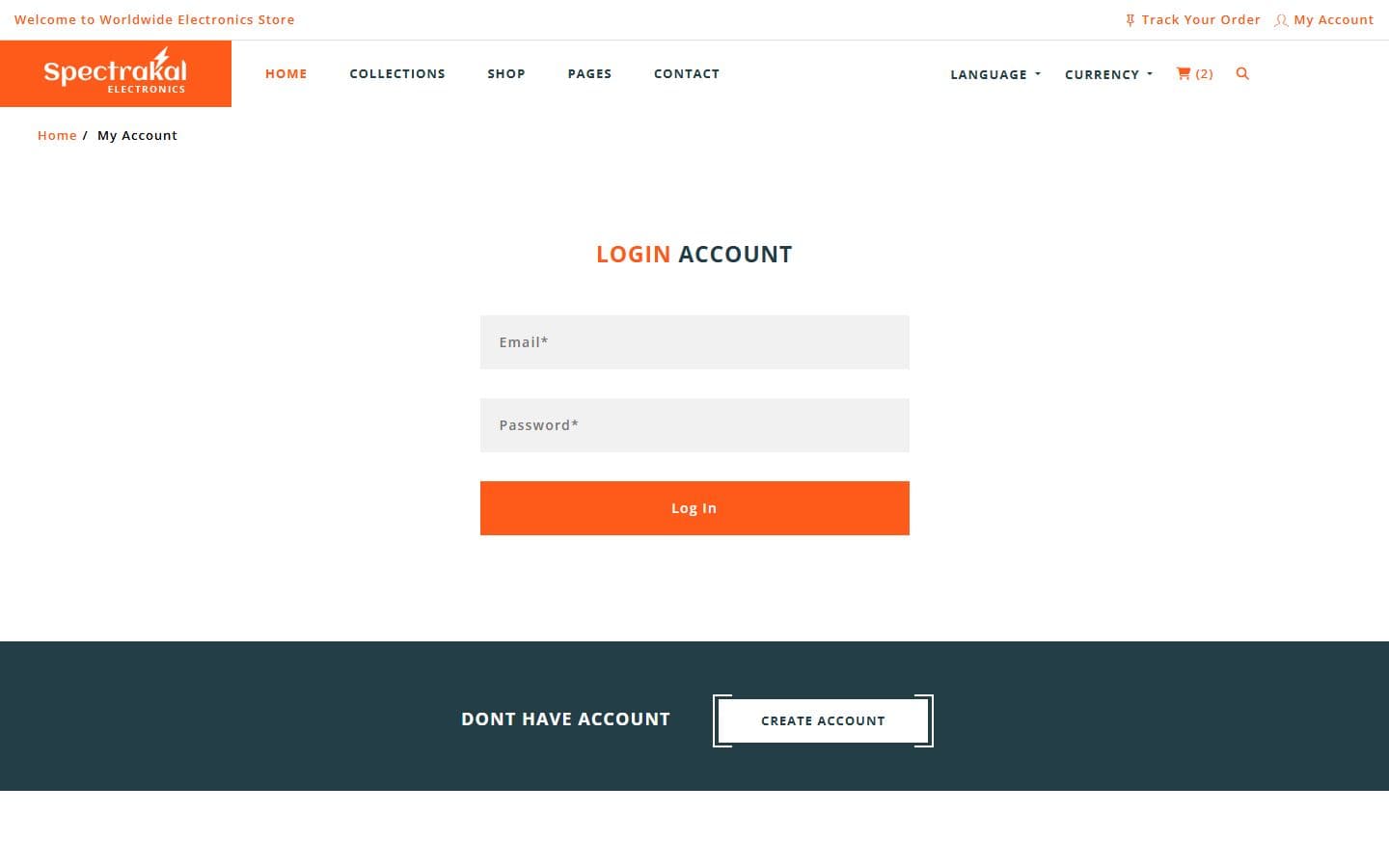 Spectrakal Login page