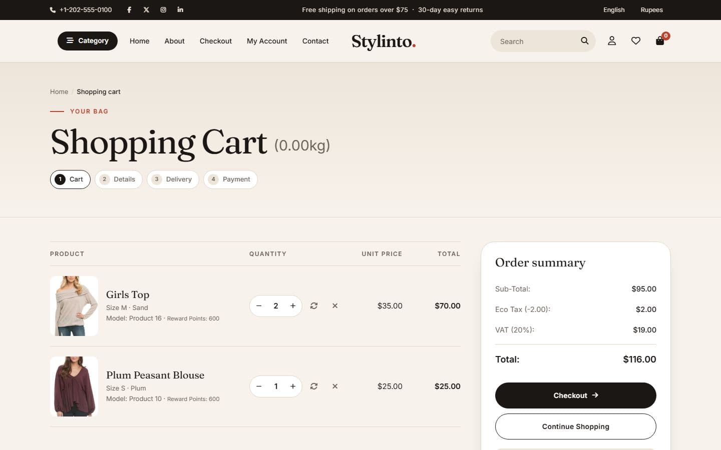 Stylinto Cart page