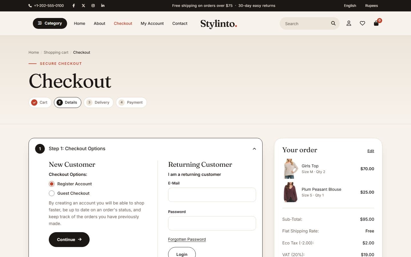 Stylinto Checkout page