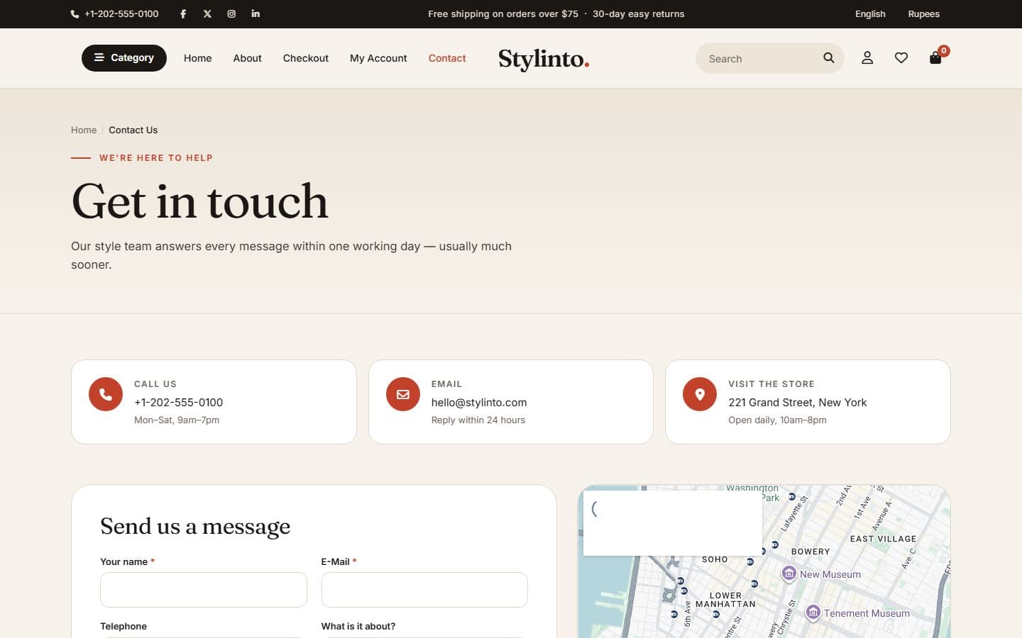 Stylinto Contact page