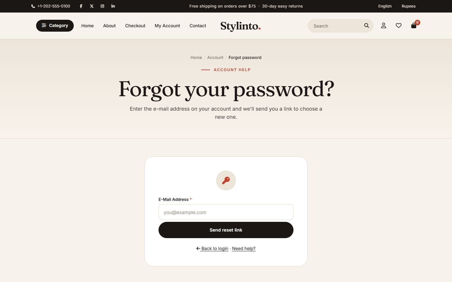 Stylinto Forgot password page
