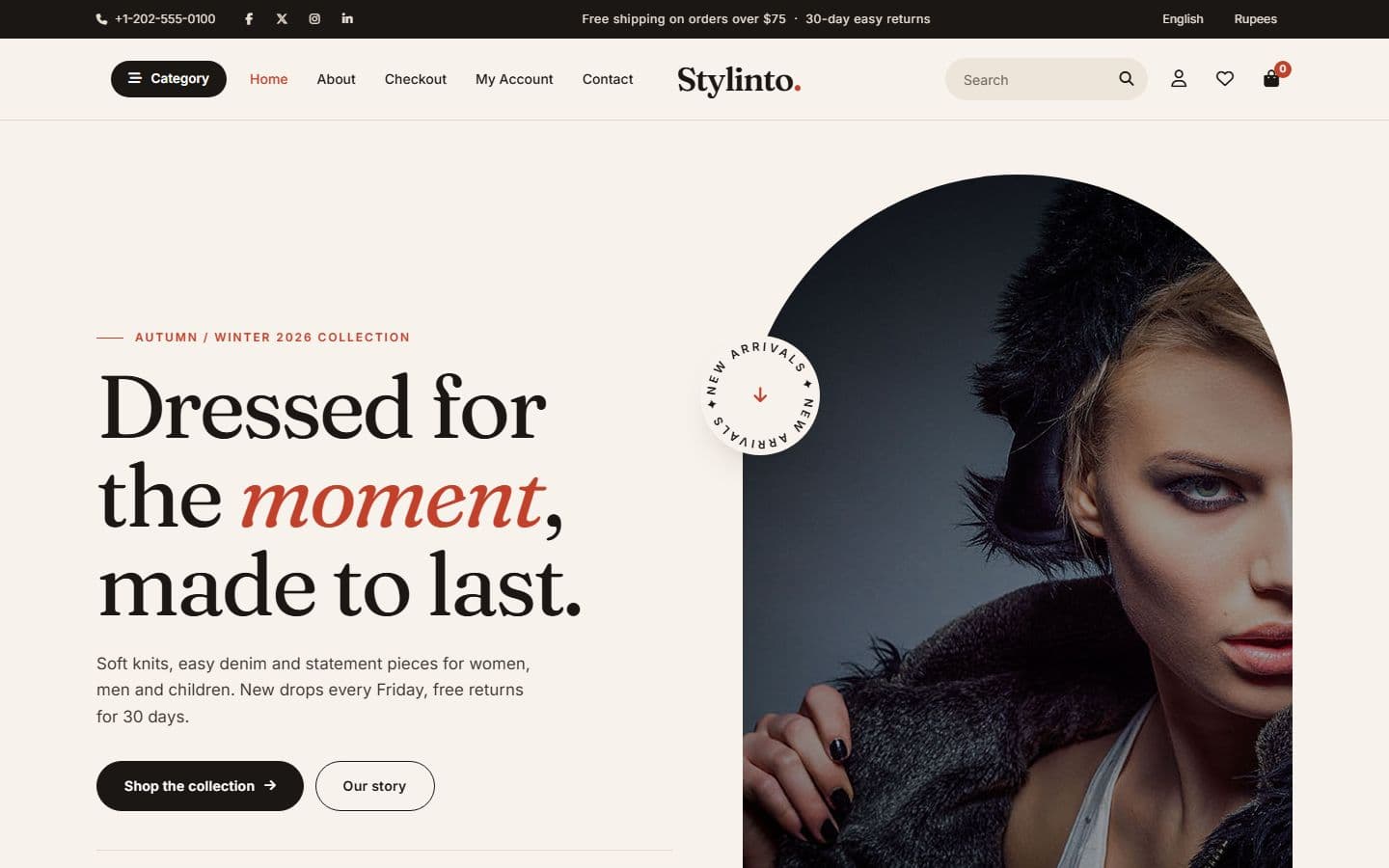 Stylinto – Free Fashion Store Ecommerce Website Template home page