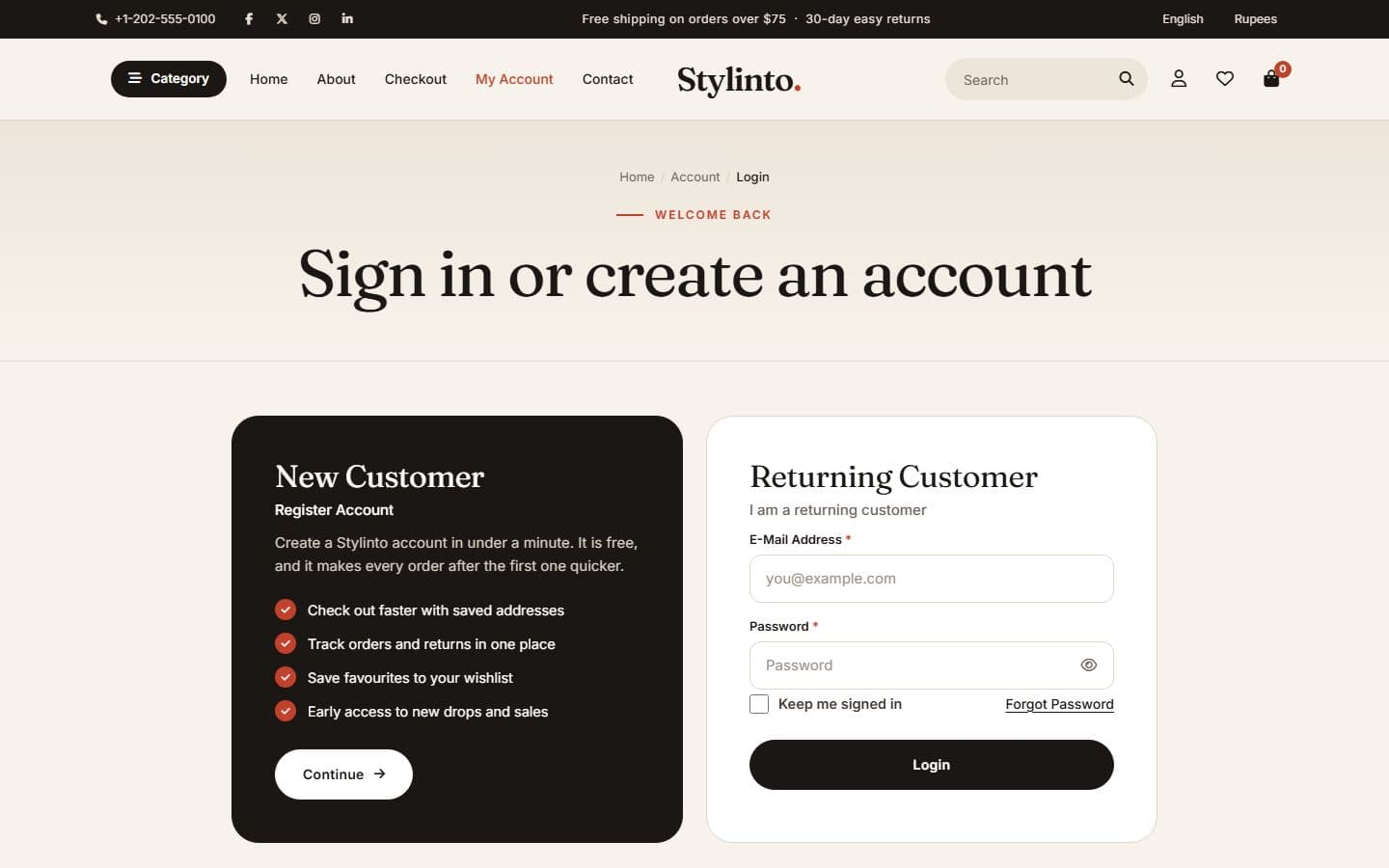 Stylinto Login page