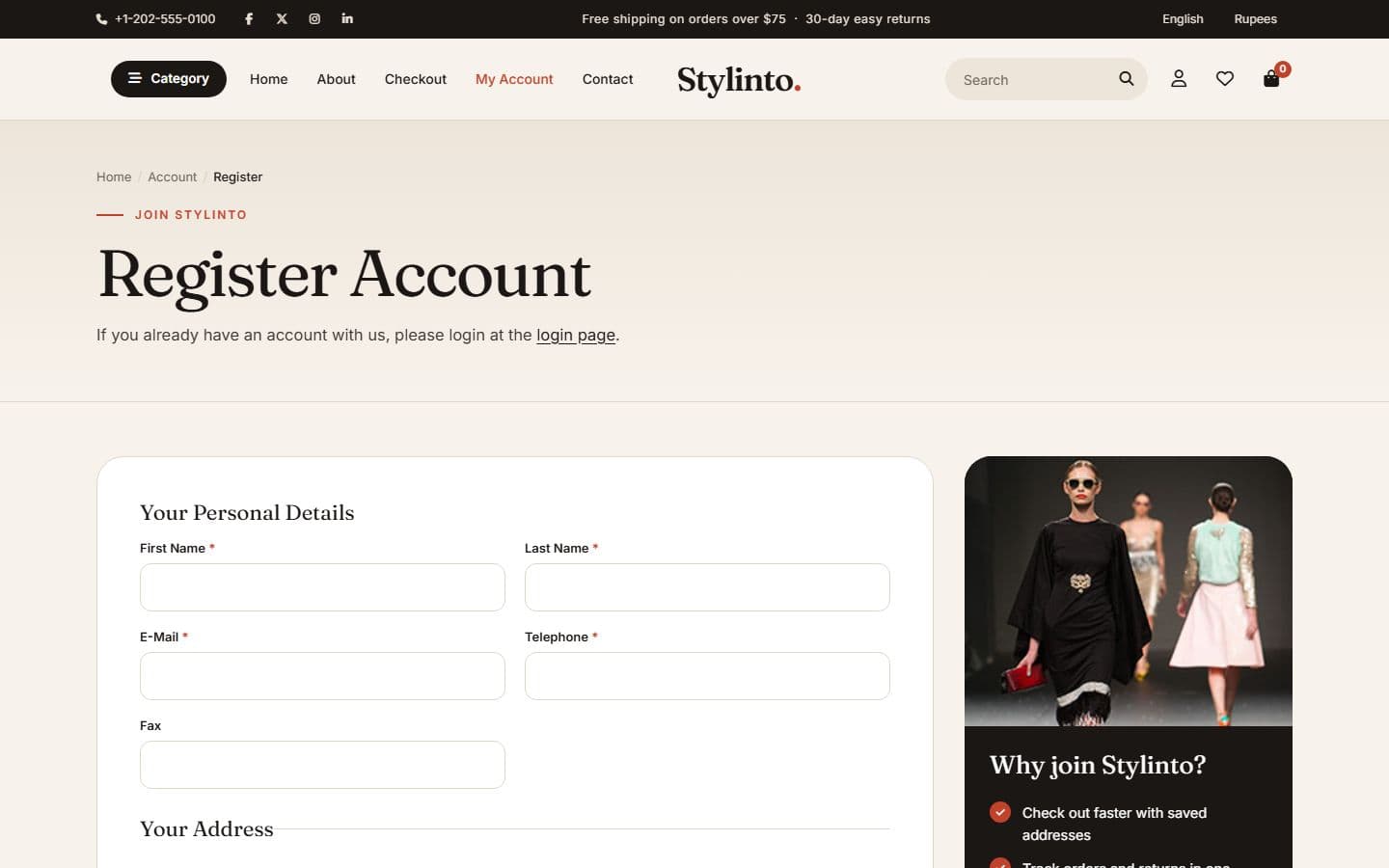 Stylinto Register page