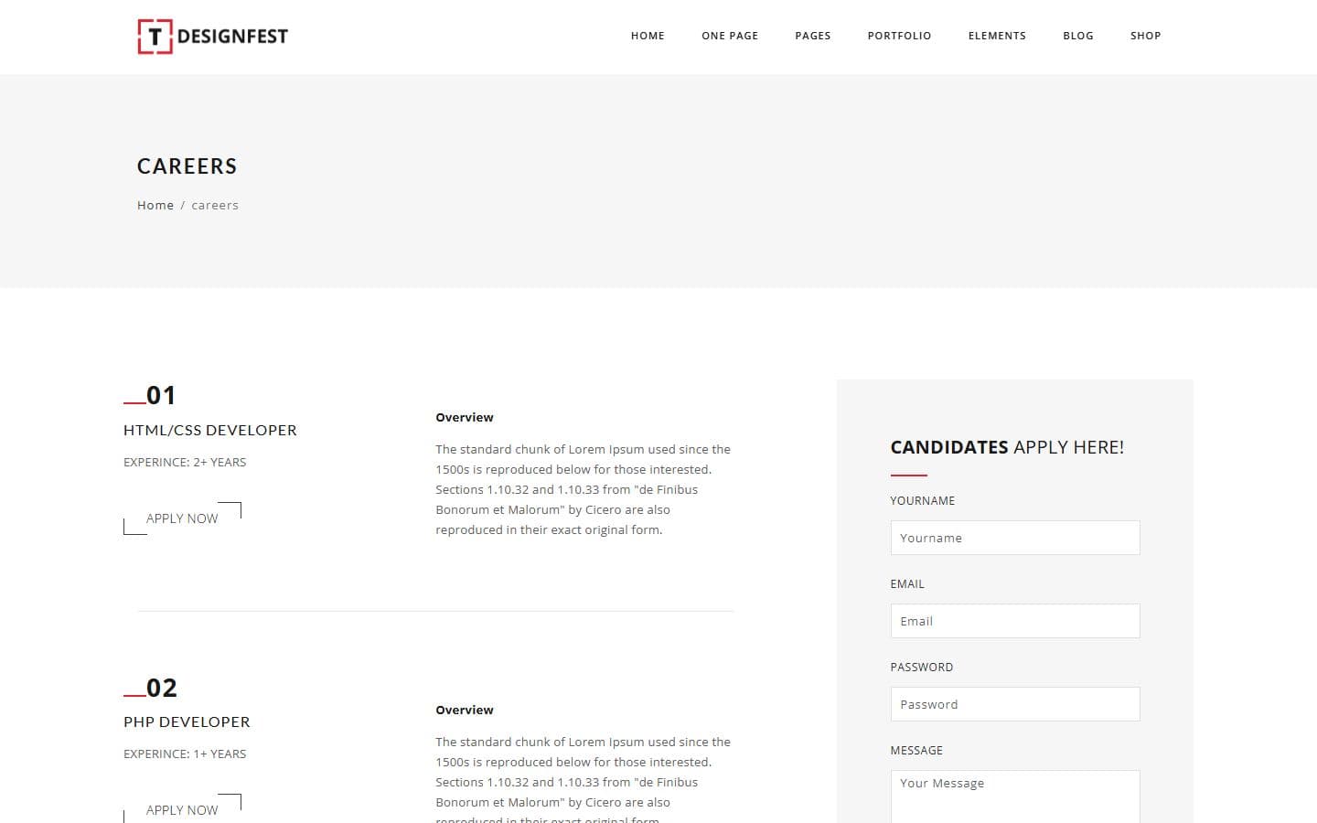 T-Designfest Careers page