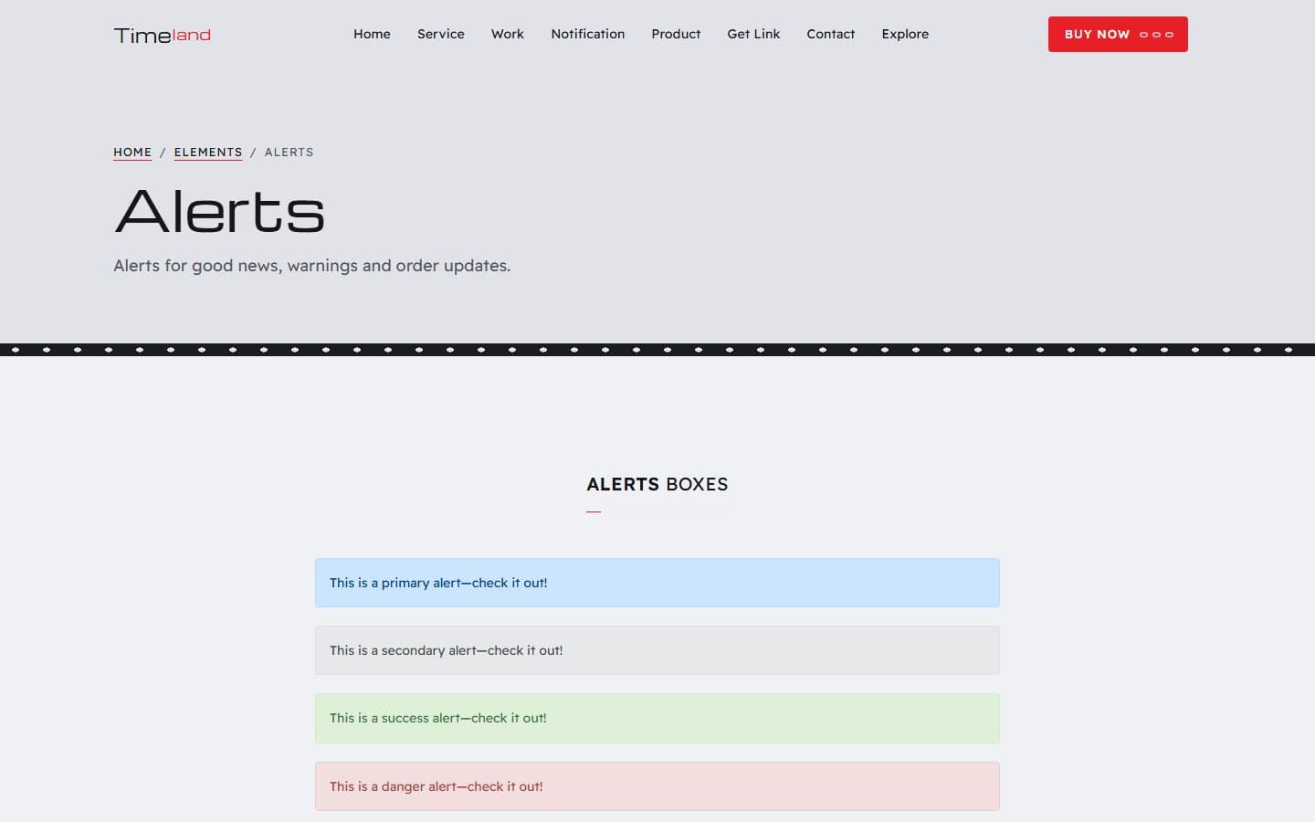 TimeLand Alerts page