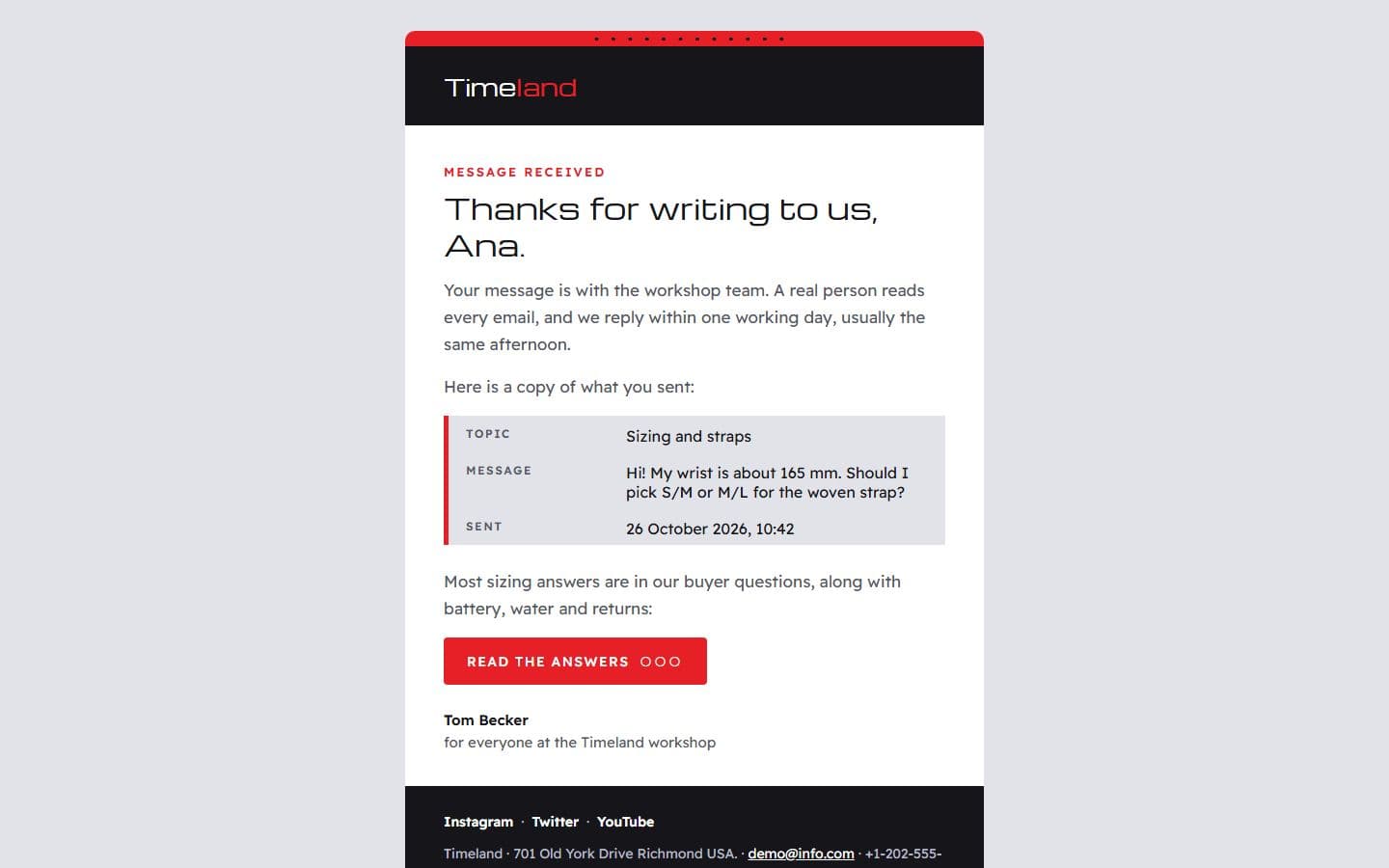 TimeLand Email: contact page