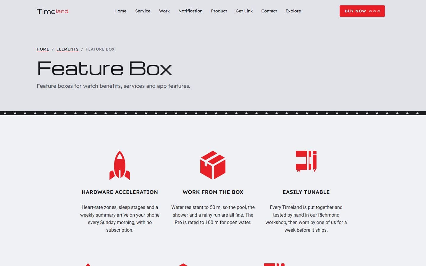 TimeLand Feature box page