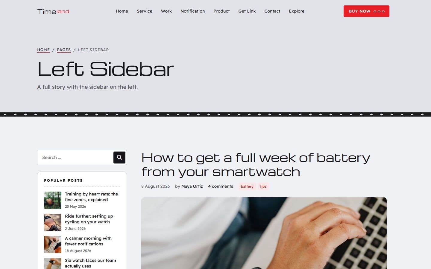 TimeLand Left sidebar page