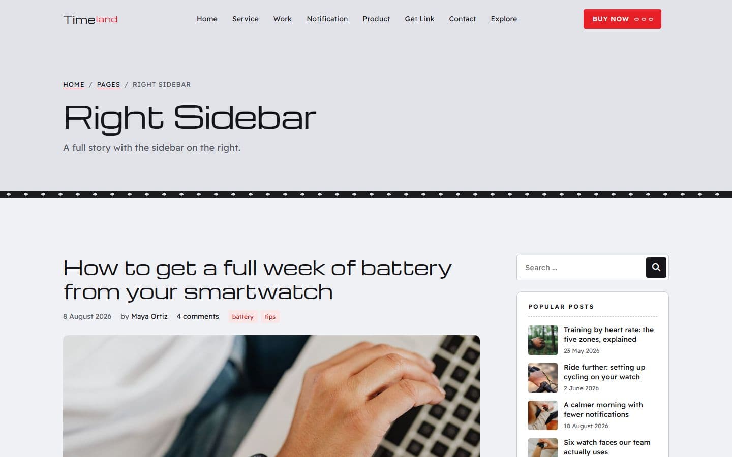 TimeLand Right sidebar page