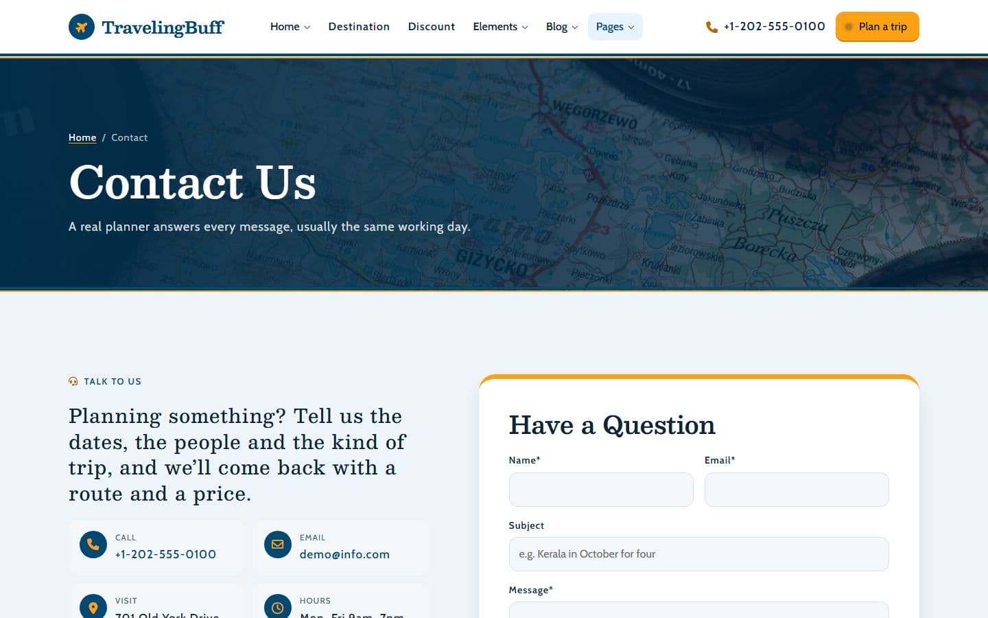 TravelingBuff Contact page