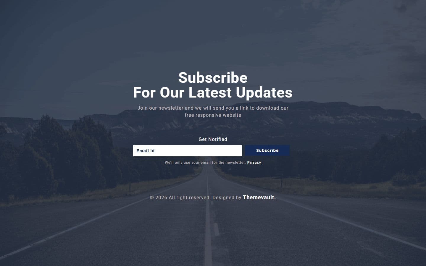 Unique Transparent Subscribe Form Free Template home page