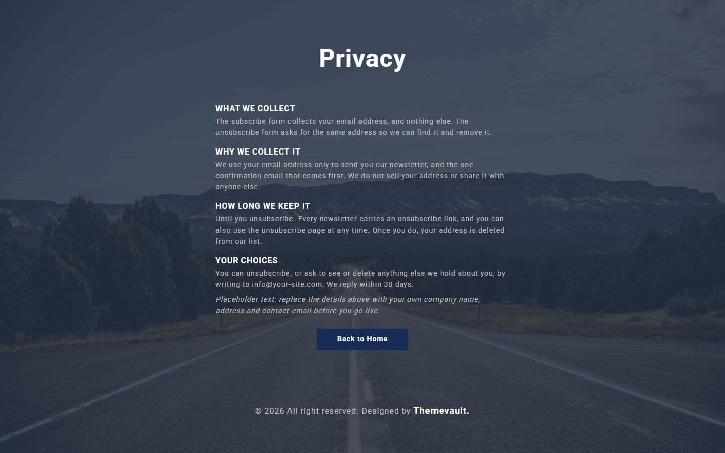 Unique Transparent Subscribe Form Privacy page