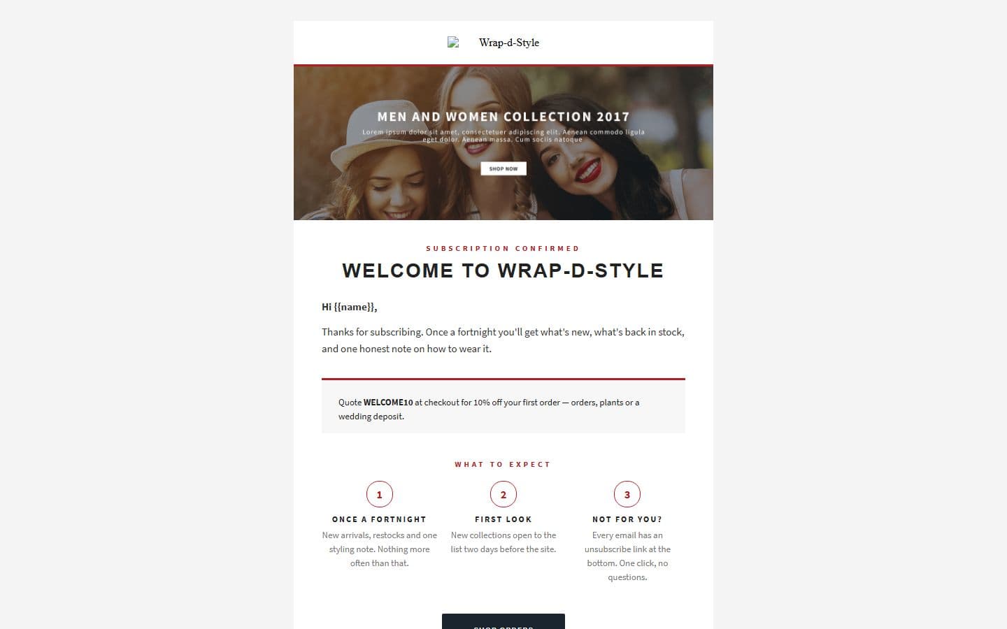 Wrap-d-Style Email: newsletter page