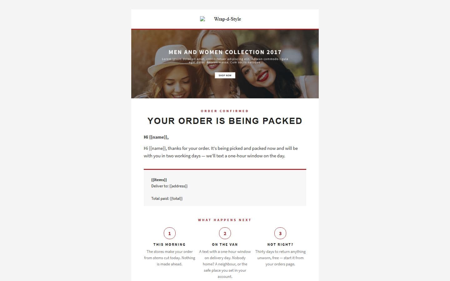 Wrap-d-Style Email: order page
