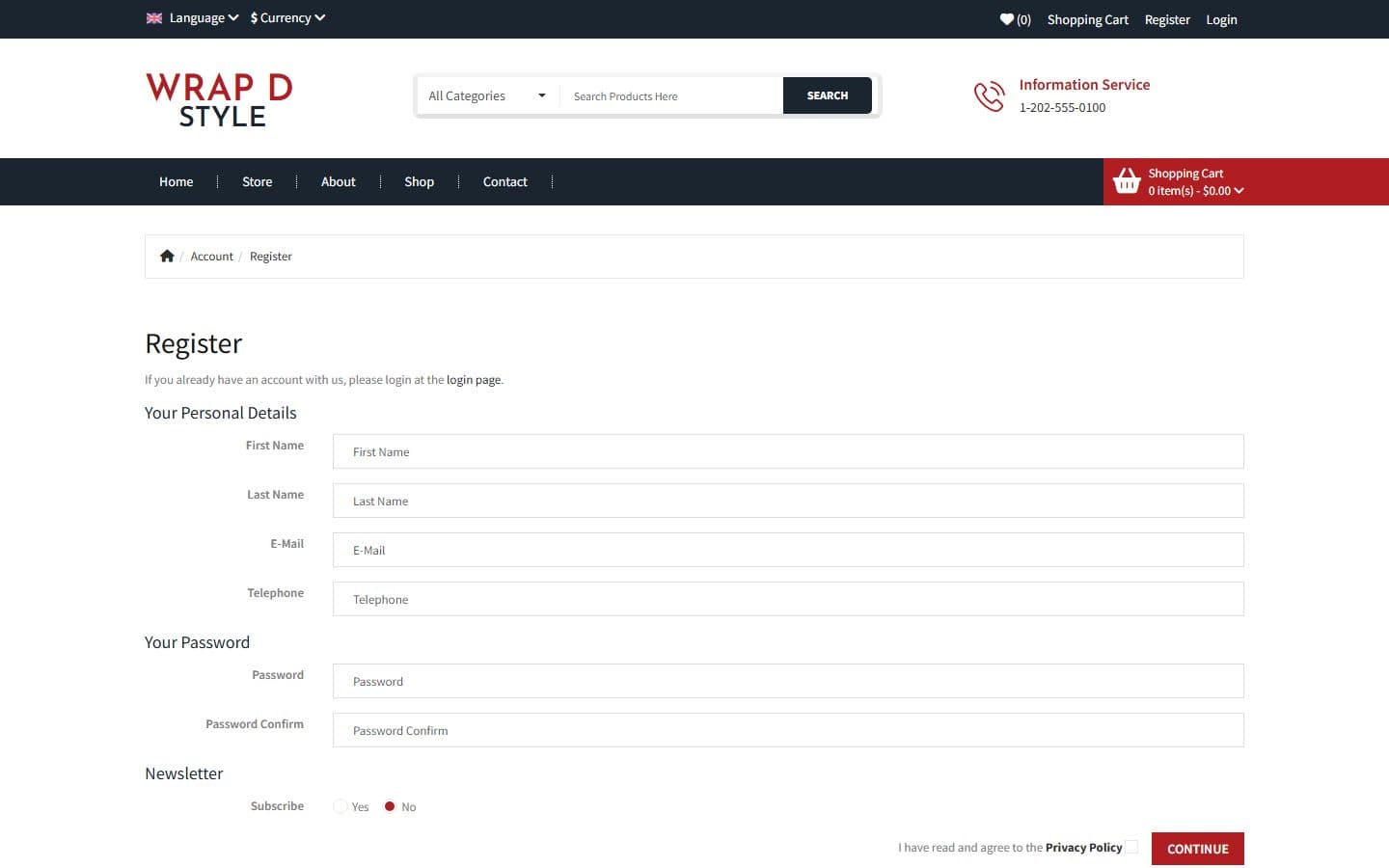 Wrap-d-Style Register page