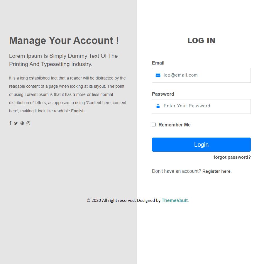 Full Screen Login Form