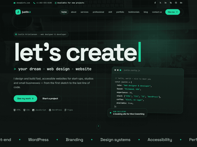 Justin-Kristiansen – web developer portfolio website template