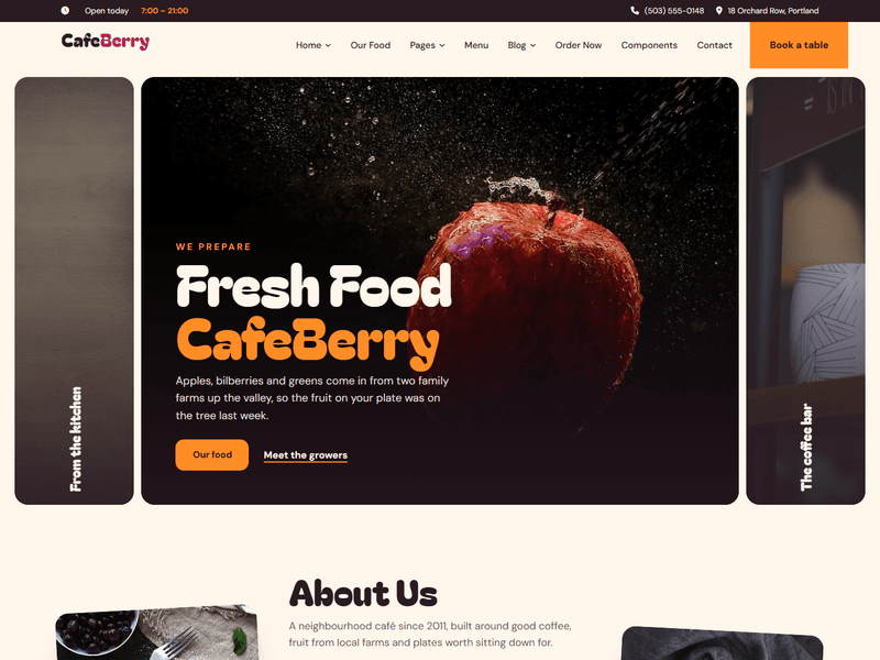 CafeBerry – Responsive Free HTML5 Restaurant Website Templates