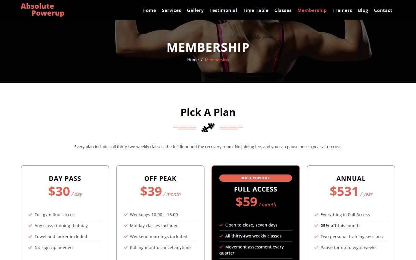 Absolute Powerup Membership page