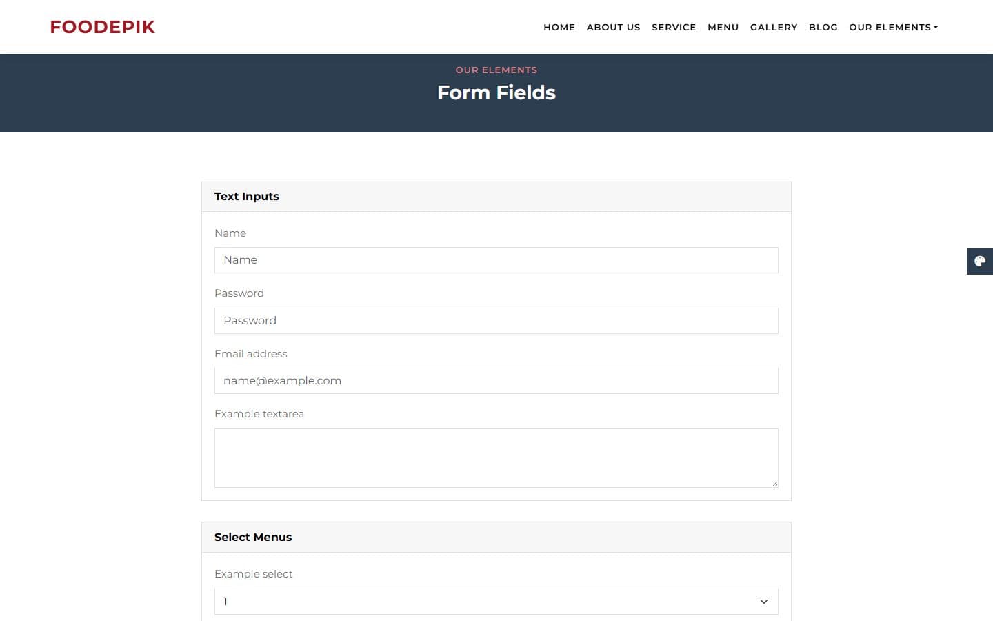FoodEpik Form fields page
