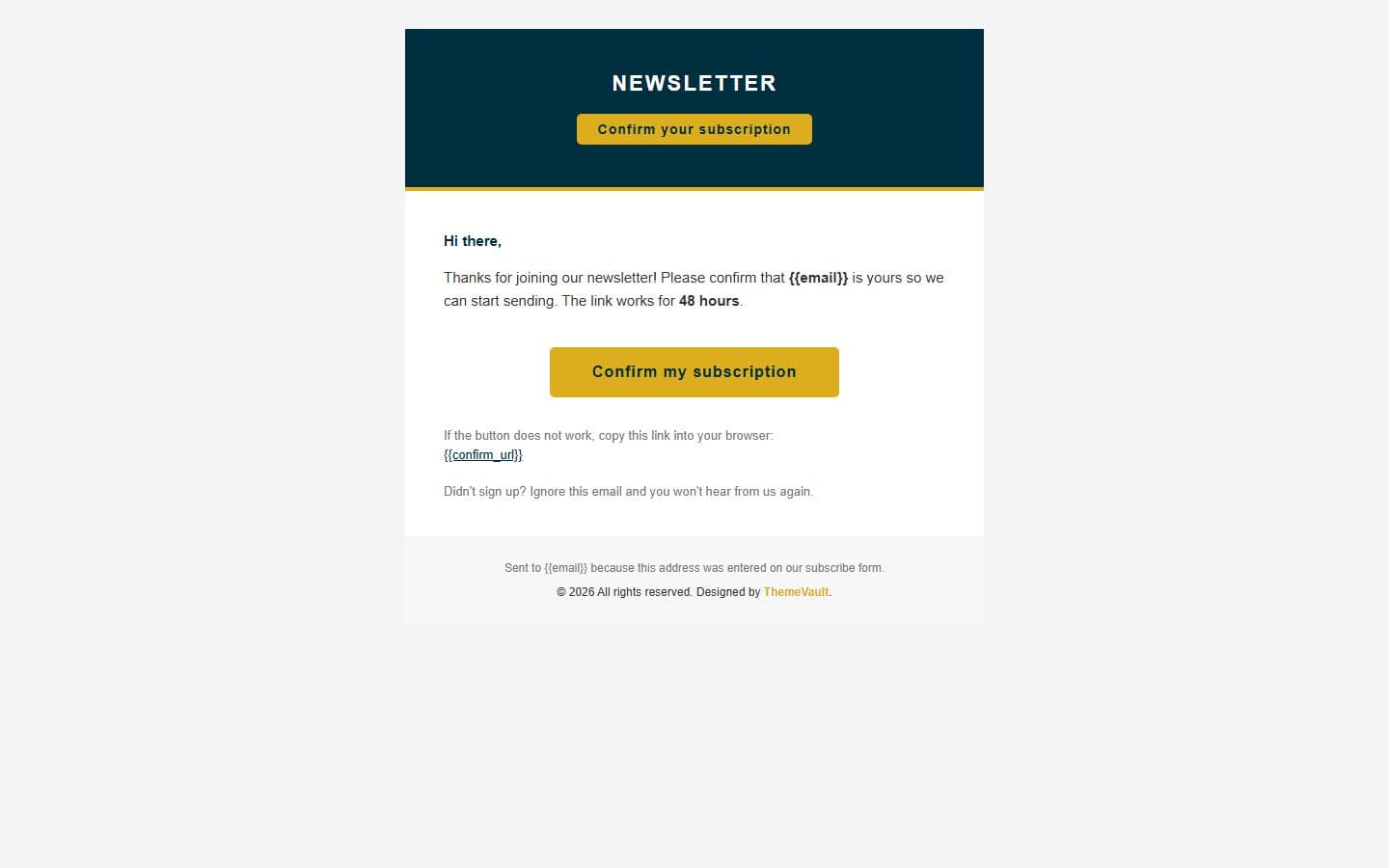 Modern Distinctive Subscribe Form Email: confirm page