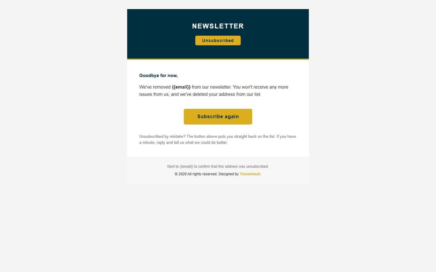 Modern Distinctive Subscribe Form Email: goodbye page