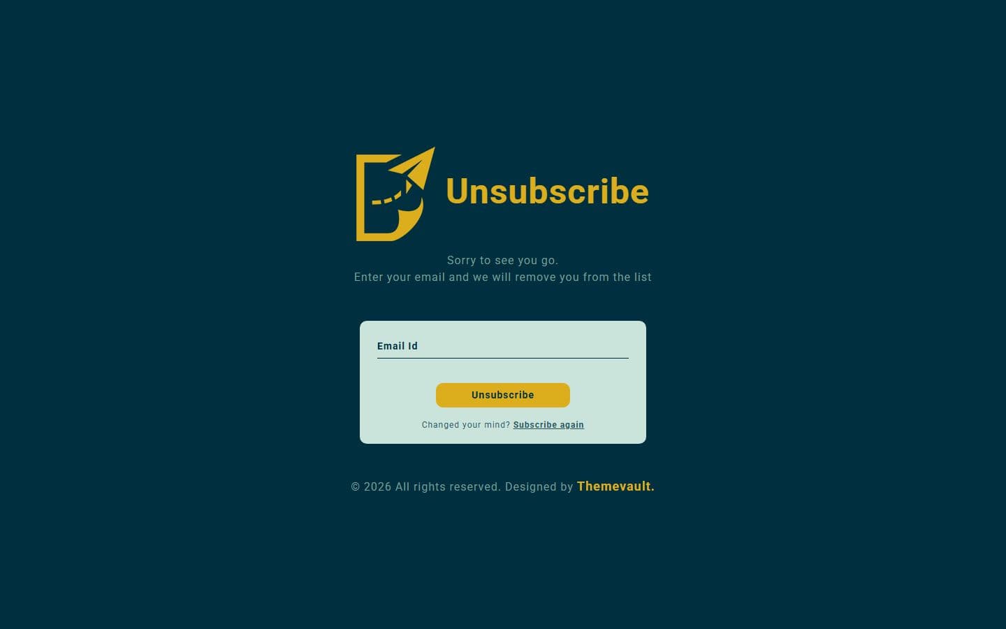 Modern Distinctive Subscribe Form Unsubscribe page