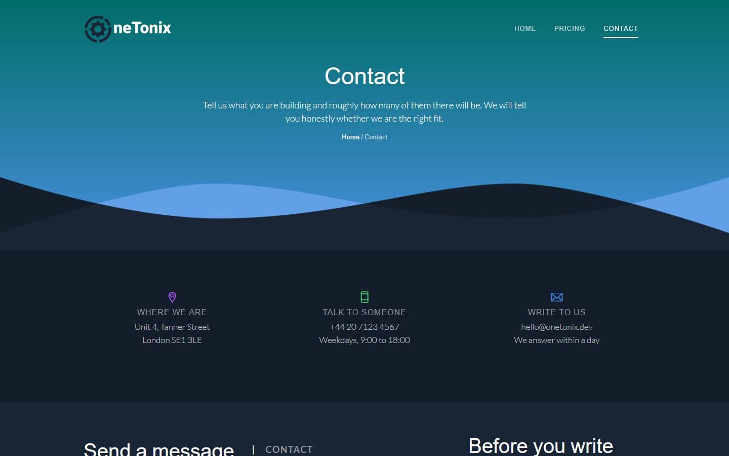Onetonix Contact page