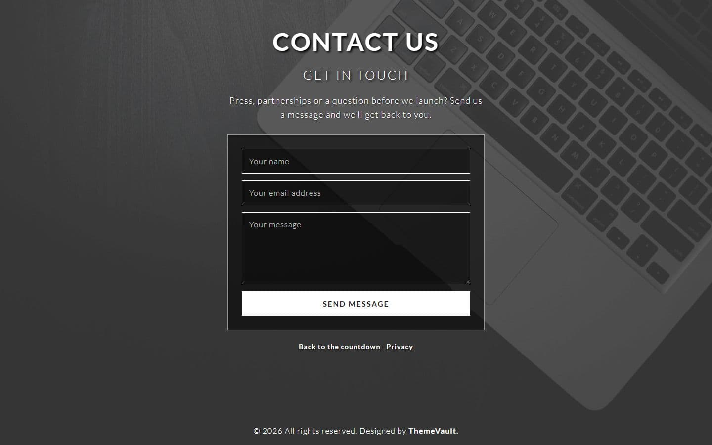 Themes Coming Soon Contact page