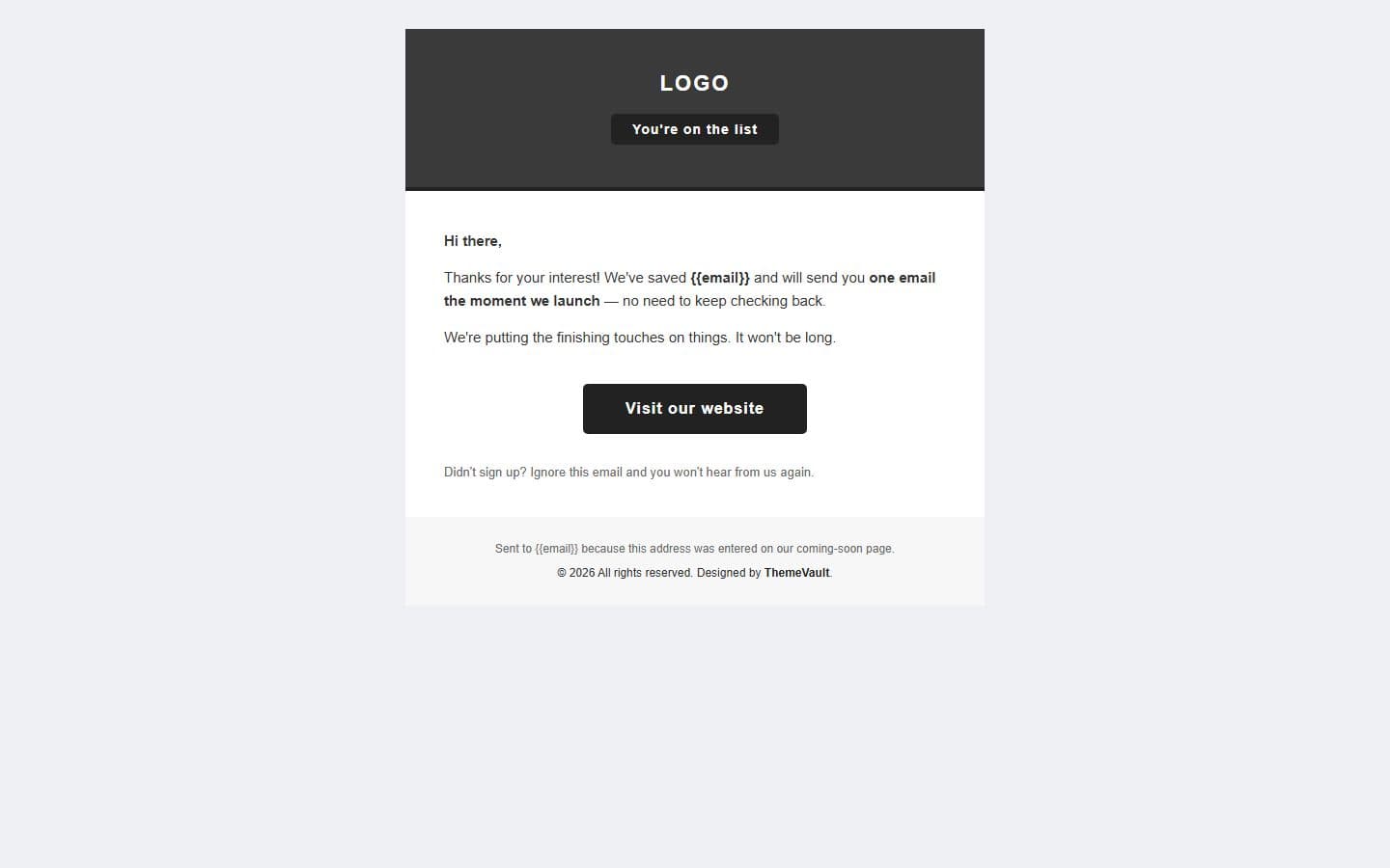 Themes Coming Soon Email: notify page