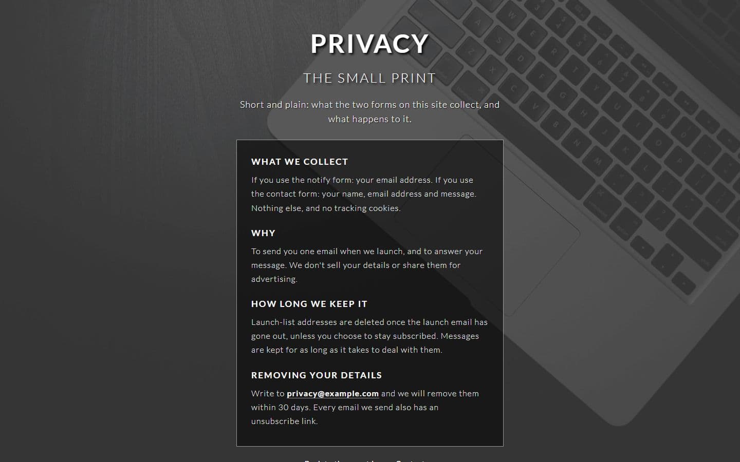 Themes Coming Soon Privacy page