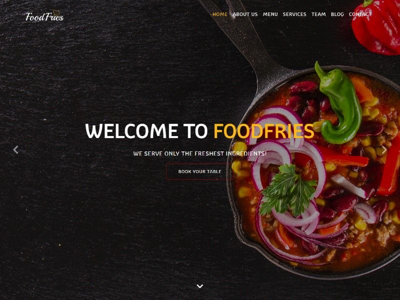 FoodFries restaurant website template with tabbed menu