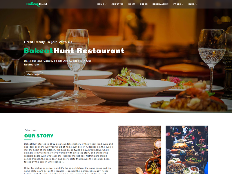 Bake at Hunt restaurant template with order page