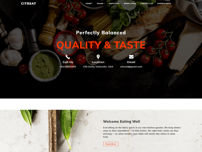 Citreat restaurant website layout with today's menu