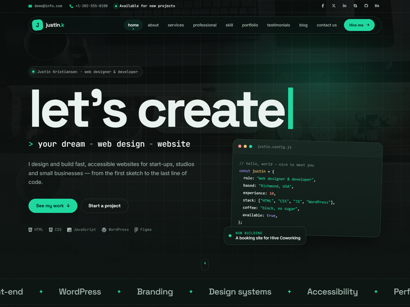 Justin Kristiansen web developer portfolio template
