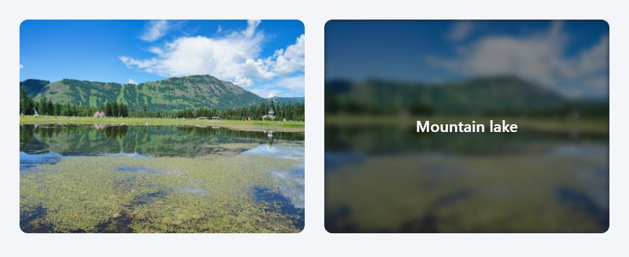 Blur with a centred title CSS image hover effect: the card before and on hover