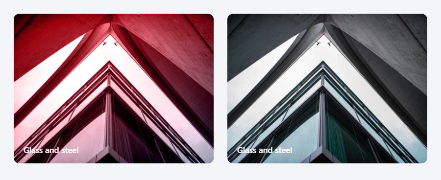 Duotone that fades away CSS image hover effect: the card before and on hover