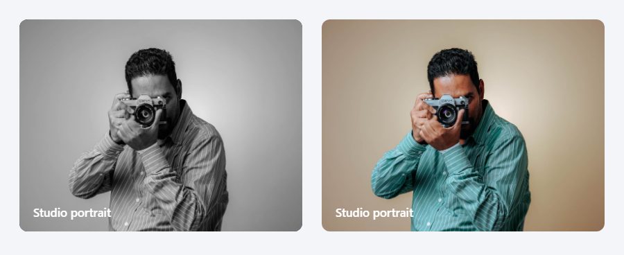 Black and white to colour CSS image hover effect: the card before and on hover